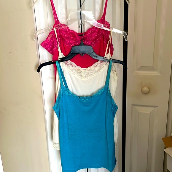 Tops - Bundle of 3 lace top camisoles, M/L, adjustable straps, teal & cream are cottony